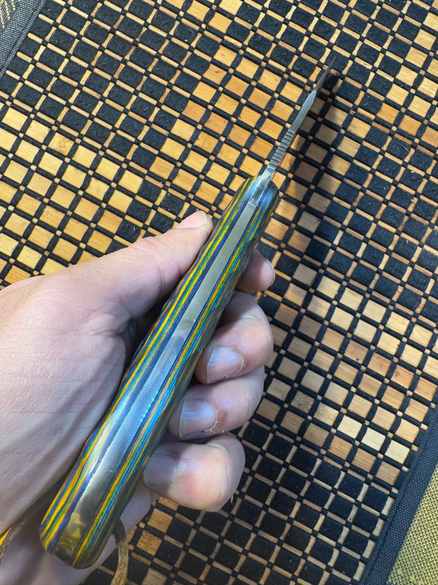 Damascus knife with leather sheath