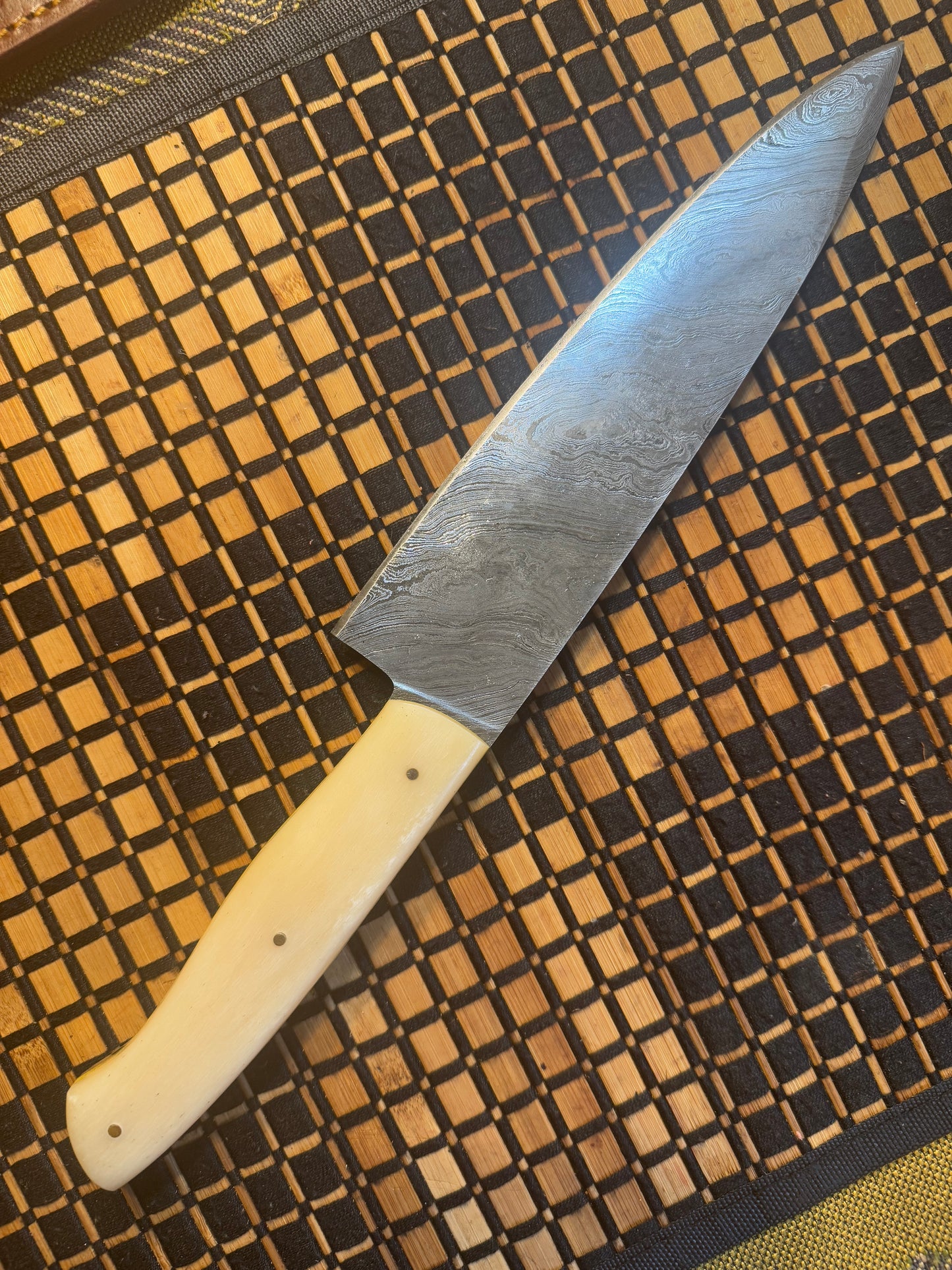 Damascus chef knife bone handle