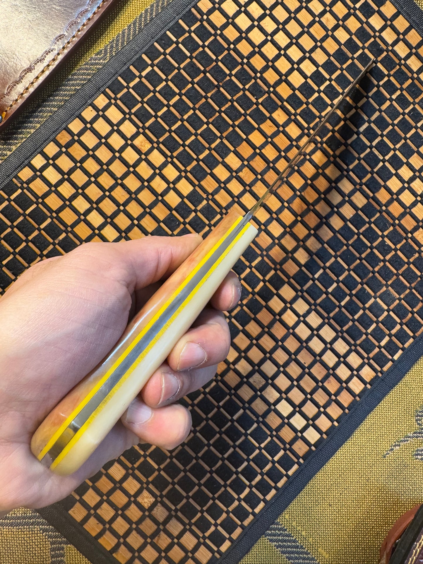 Damascus chef knife bone handle
