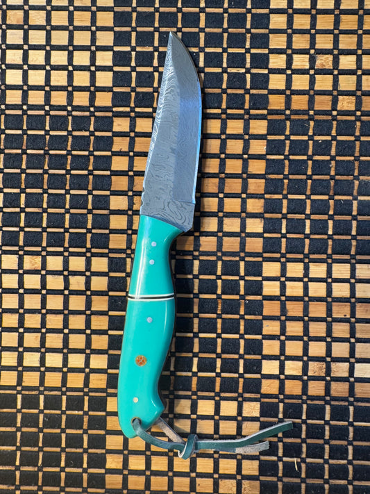 Damascus knife with raisen handle