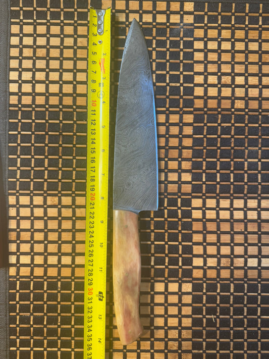 Damascus chef knife bone handle